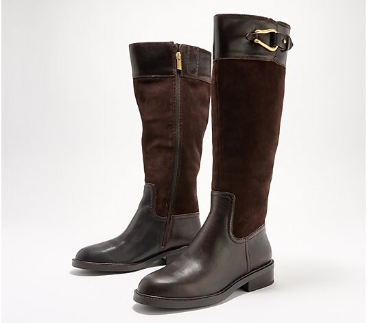 Vince Camuto Wide Calf Leather Riding Boot-Andalian-Coffee