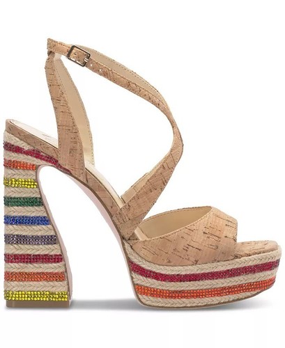 JESSICA SIMPSON Women's Dosia Rhinestone Platform Sandal, Beige Size 7.5M - Picture 2 of 5