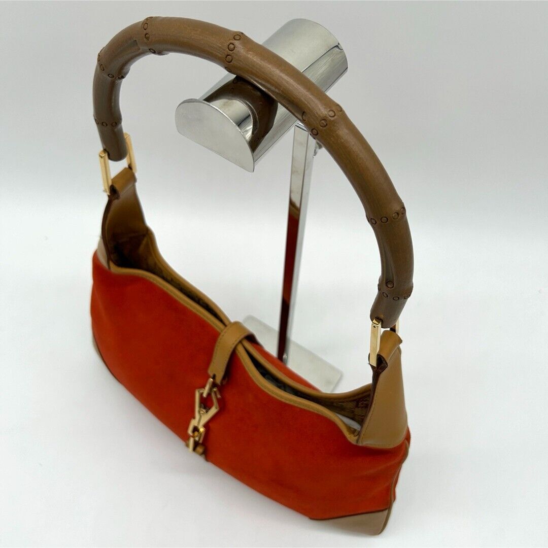 Gucci Jackie Suede Leather Bamboo Shoulder Bag Dark Orange Vintage N2411206 Gucci Jackie Suede Leather Bamboo Shoulder Bag Dark Orange Vintage N2411206