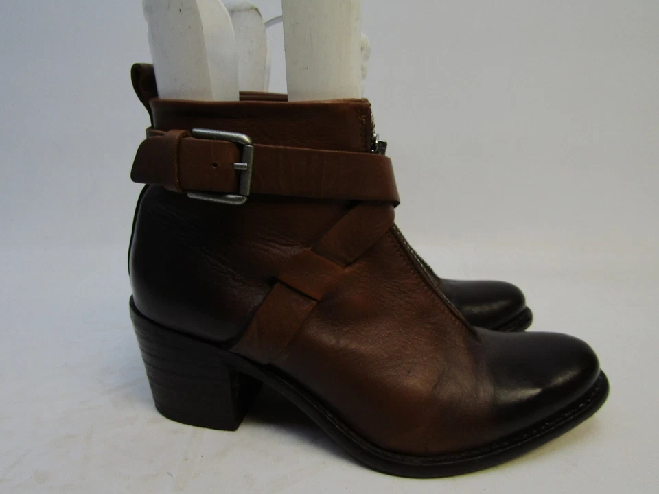 Diesel Mujer Talla 38 EUR Marrón Cuero Cremallera Hebilla Tacón al Tobillo Botas Botín Foto 3 de 4