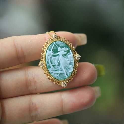 Antik Stil Kamee Anhänger Brosche versilbert Vintage Halskette Schmuck Geschenk - Bild 1 von 5