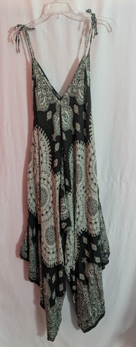 KATHMANDU IMPORTS Green Strappy Rayon Wide Leg Relaxed Fit Jumpsuit One Size D1