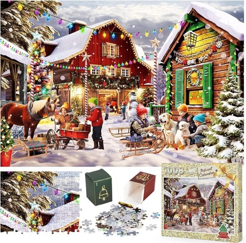 Adventskalender Puzzle, 24er Karton 1008 Teile, Weihnachten Santa Countdown
