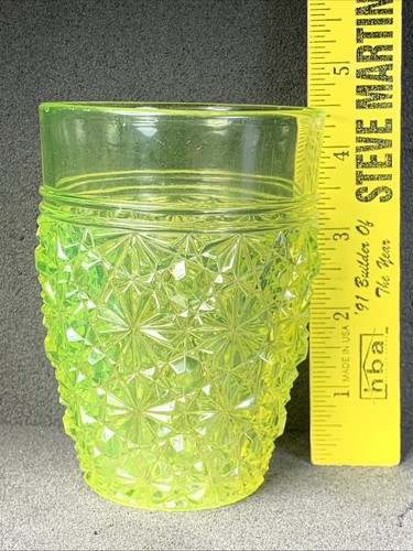 Hobbs Brockunier Uranium /Vaseline Daisy Button Tumbler, Antique! Hard To Find! - Picture 21 of 24