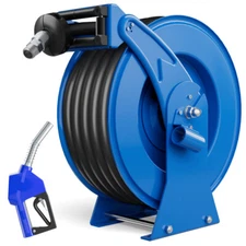 Fuel Hose Reel Retractable with Fueling Nozzle, 3/4" x 50" Heavy Duty Steel Reel