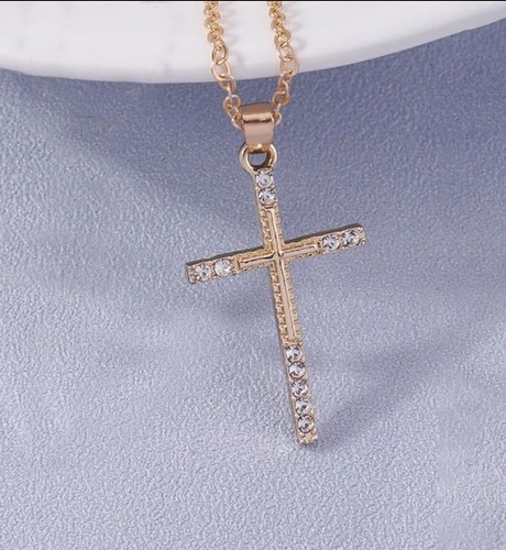 Joyería Religiosa Oro Plata Cristal Cruz Colgante Mujer Moda Collar 43-2 - Imagen 2 de 3