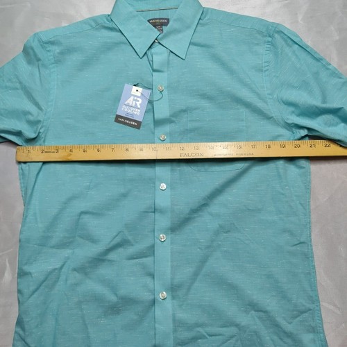 Van Heusen Men Small (14-14.5) Blue Textured AiR Cooling Button Shirt NEW - Picture 8 of 10