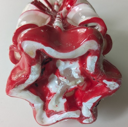 Vintage Christmas Ribbon Wax Candle RED & WHITE & HOLLY 10" X 4" NEW #C - Picture 6 of 7