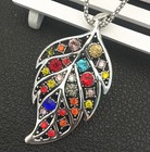 Vintage Colorful Crystal Hollow Leaf Pendant Long Chain Necklace