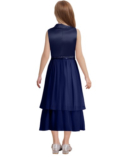 Girls Bolero Set Sleeveless Lapel Dress Set 2PCS Princess Special Occasions - Picture 46 of 69