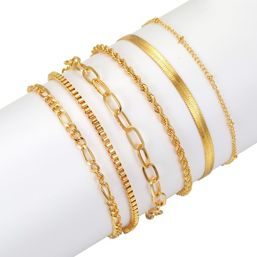 6Pcs/Set Multilayer Stainless Steel Bracelet Men's Women's Wristband Snake Chain - Foto 6 di 18