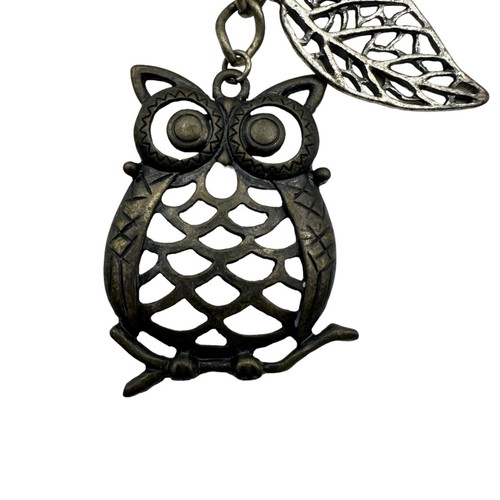 Womens Owl Necklace Jewelry 13" Choker Metal Brown Leaf Heart Costume Fashion - Picture 2 of 9