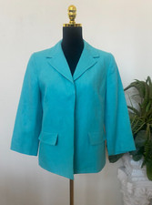 NWT Talbots Women's Career Turquoise 100 Linen Open Front Blazer Size 12, 179