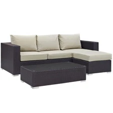 Modway Convene 3 Pc Outdoor Sofa Set, Espresso Beige - EEI-2178-EXP-BEI-SET