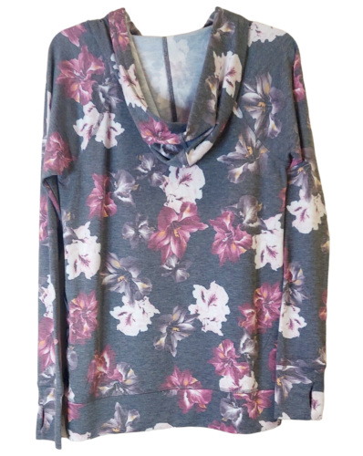 Ideology Womens Gray Floral Print Lace Up Long Sleeve Hoodie Size Sweater S NEW - Picture 3 of 5