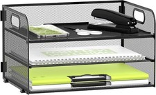 Daltack 3-Tier Paper Organizer with Handle, Mesh Desk Letter Black 