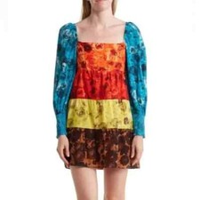 NEW alice + olivia Rowan Tiered Babydoll Dress in multi size S  #D6947