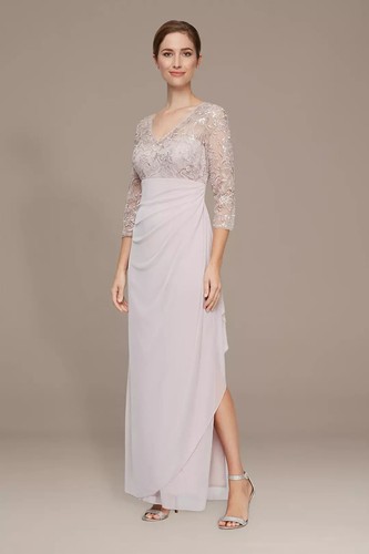 Alex Evenings Dress Women 8 Pale Rose Floral Embroidered Side Slit V-Neck JDM507 - Picture 3 of 8