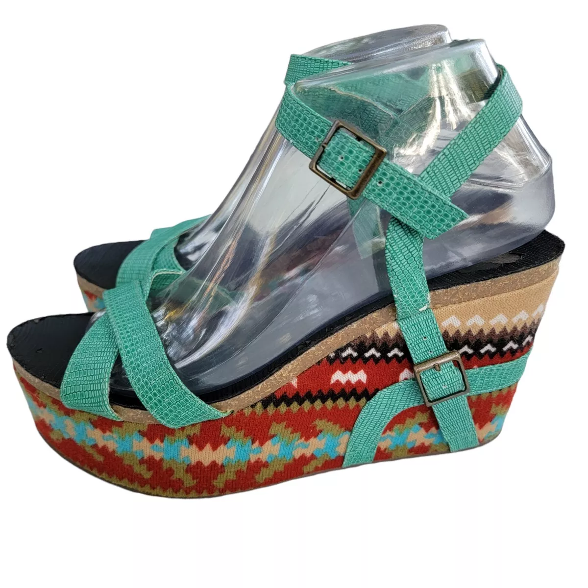 Michael Antonio Womens Shoes Size 8 Multi Aztec Tribal Print Wedges Straps