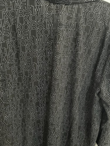 110 $ Michael Kors langärmlige schwarze Bluse Oberteil Damen M Repeat MK Logo Knopfleiste - Bild 14 von 19