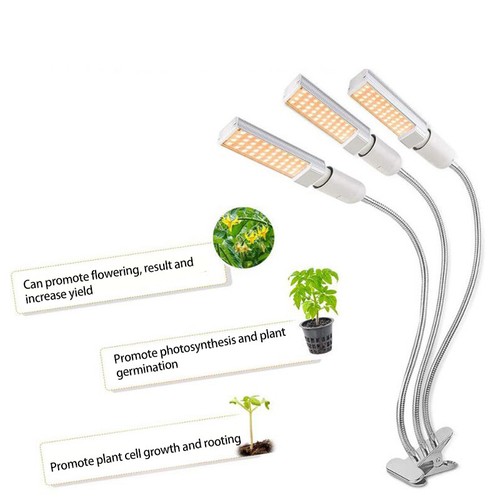 3 Head LED Plant Grow Light Lamp Bulbs Full Spectrum Auto On/Off Timer USB Clip - Picture 7 of 14