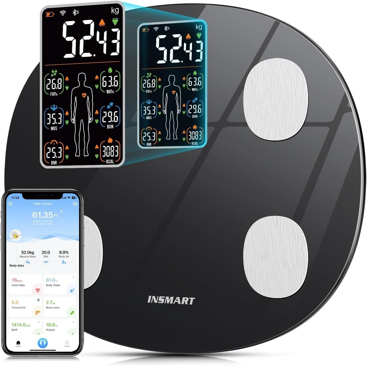 INSMART Body Fat Scale, Bluetooth Digital Scale With Heart Rate