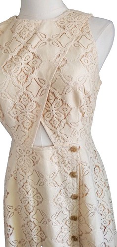 Pamela Love antikes Spitzenkleid mit Taschen Midi gewebt Baumwolle Cutout XS neu ohne Etikett - Bild 6 von 11