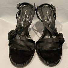 Via Spiga Black Satin Strappy Slingback Sandal Heels Shoes Sz 6.5 M