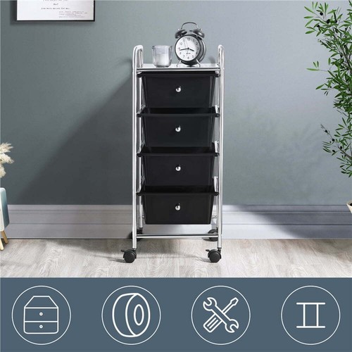 Storage Cart Rolling Bin Organizer Trolley W/ 4 Plastic Drawers Metal Frame New - Picture 3 of 10