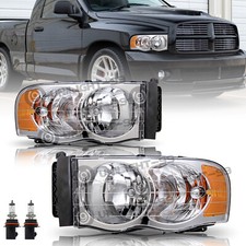 Wbulbs For 02-05 Dodge Ram 150025003500 Chrome Oe-style Headlight Lamps Set