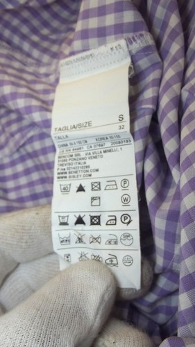 Benetton Camicia Da Donna 40 S Small Viola Manica Lunga Cotone Quadri Quadretti - Foto 6 di 7