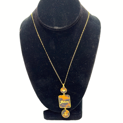 Ta;bots Jadore Fleur De Lis Faux Turtle Goldtone Necklace Chain Pendant 32" - Picture 5 of 13