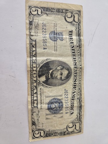 1934-A BLUE SEAL FIVE DOLLAR BILL - Picture 3 of 4