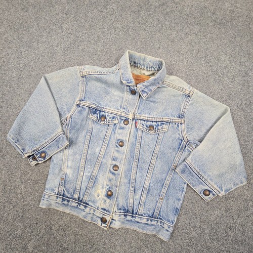 Vtg Levis Jacket Kid 7 Blue Denim Trucker Long Sleeve distressed 74027 Size 7 - Picture 4 of 9