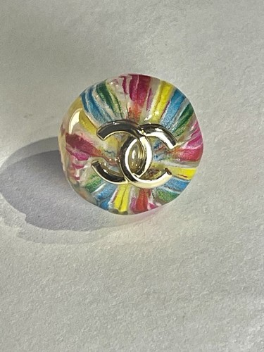 CHANEL Resin Bobble Button Marble-like Stripes 1pc 19mm multi-color - Picture 2 of 3