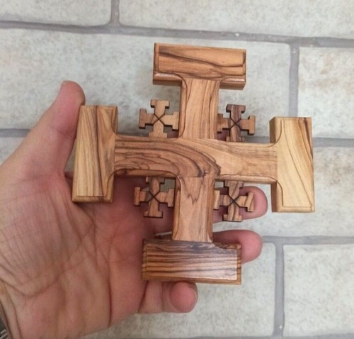 Cross with 4 Small Crosses Olive Wood Jerusalem Hand Made Terra Santa Holy Land - Picture 5 of 5