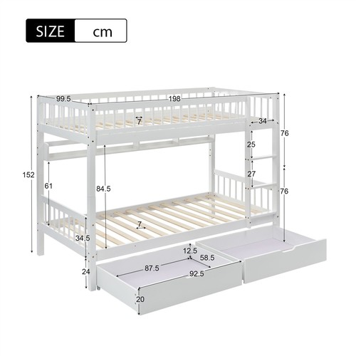 Bunk Beds Kids Children High Sleeper Pine 3FT Single Storage Wooden Bed Frame - Picture 8 of 15