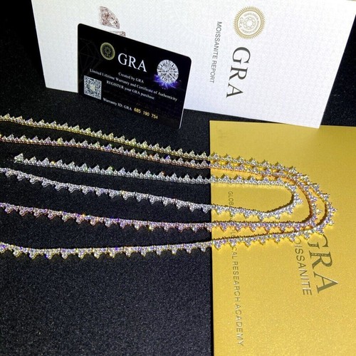 2mm VVS D Real Moissanite Tennis Chain Necklace for Men Women 925 Silver Gold - Picture 5 of 14