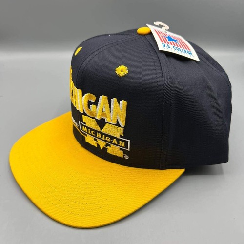Vintage Michigan Wolverines Mütze Herren schwarz gelb NCAA Druckknopflasche Kappe neu - Bild 3 von 8