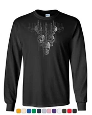 Skulls Hanging on Chains Long Sleeve T-Shirt Death Creepy Scary Hell Devil Tee