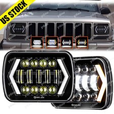 Pair 7x6 Led Headlight Hilo Drl Turn Signal For Jeep Wrangler Yj 1987-1995