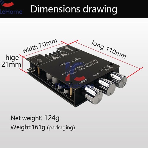 2Pcs ZK-1002T Bluetooth 5.0 Stereo Amplifier Board Treble Bass 2 Channel 100W*2 - Picture 8 of 12