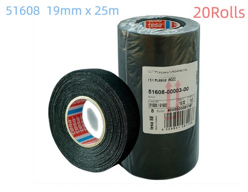 2 Pack TESA 51608 High Temp Black Fleece Wiring Harness Tape – 19mm X 25m