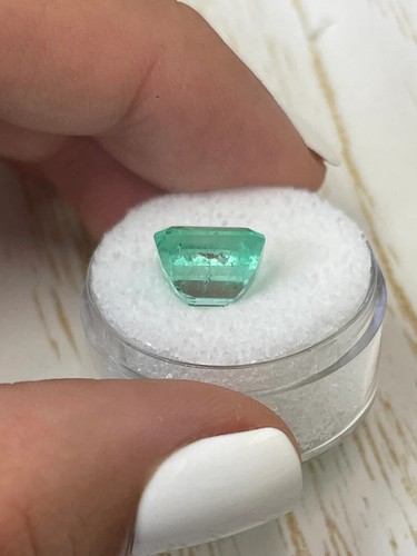 5.32 Carat 10x10MM Glowy Green Natural Loose Colombian Emerald-Asscher Cut - Picture 7 of 10