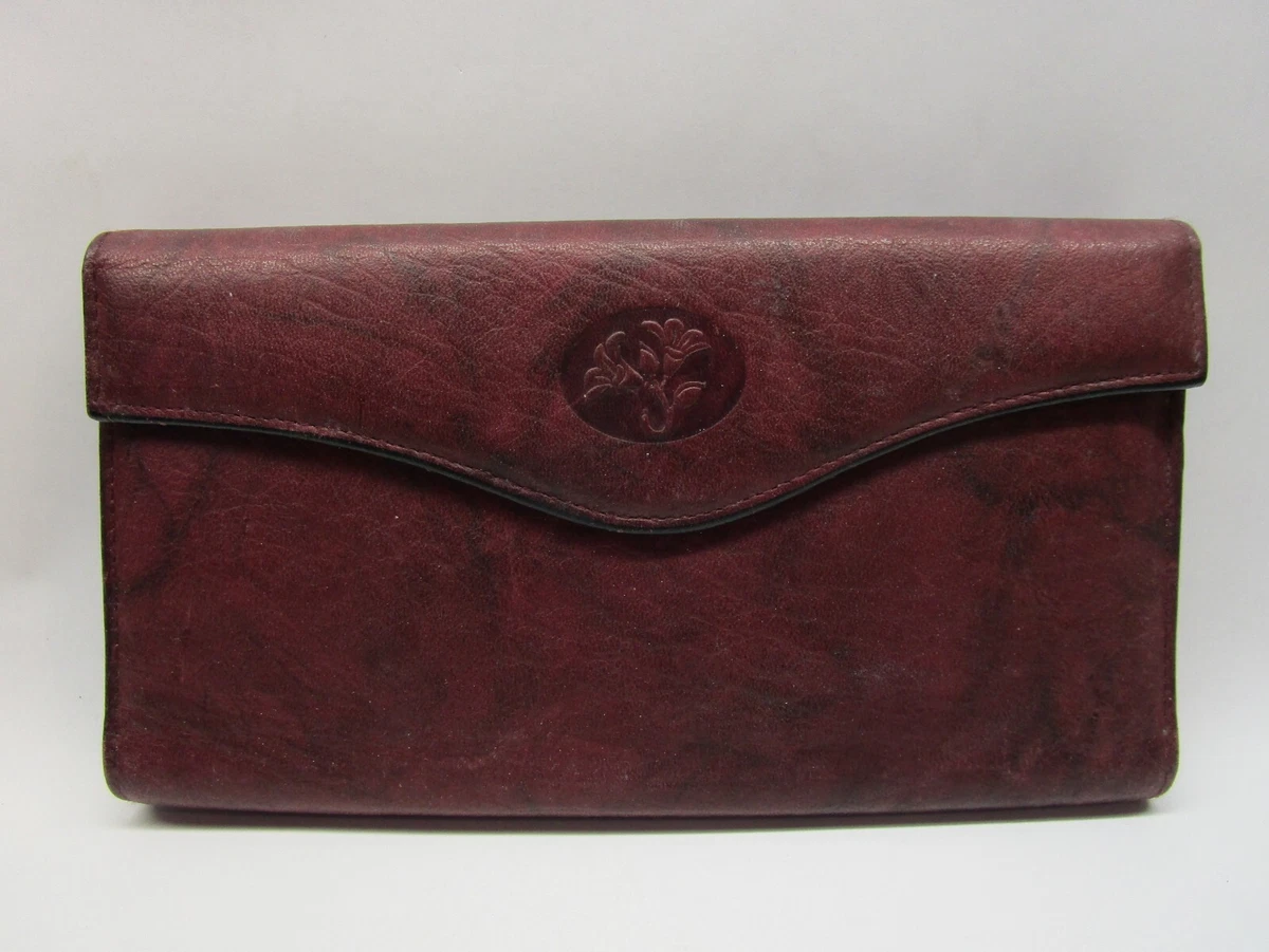 Vintage Buxton Clutch Brown Leather Wallet Organizer Kiss Lock Coin Purse