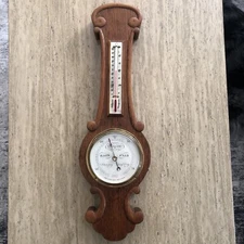 ANTIQUE SHORT & MASON, LONDON OAK ANEROID BAROMETER  24" long