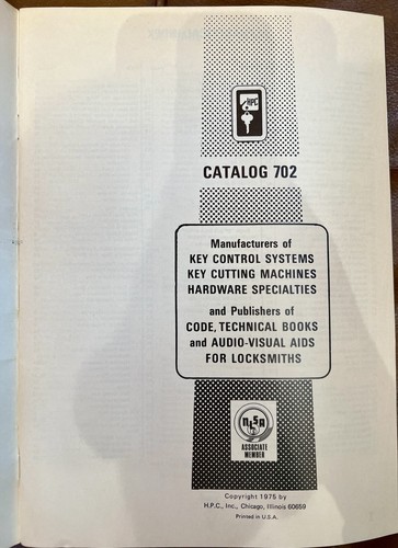 HPC Inc Catálogo 702 Lista de Precios Cerrajero Llave De Colección 1975 Dire's Lock Key Denver - Imagen 3 de 7