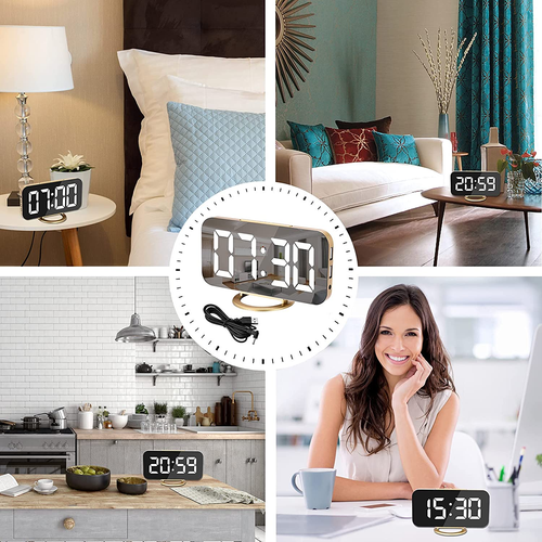 Digital Alarm Clock,Led and Mirror Desk Clock Large Display,With Dual USB Charge - Picture 6 of 12