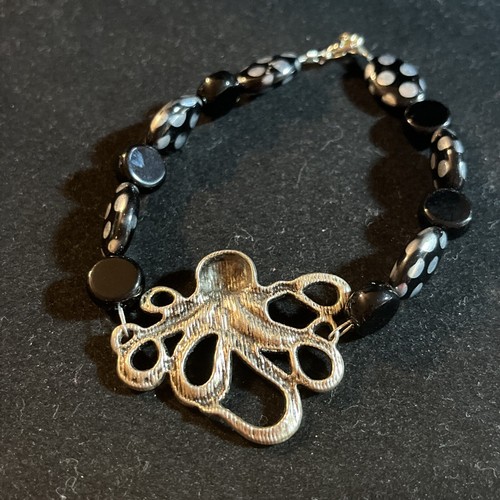 octopus bracelet with glass beads and sterling clasp - E133 - Picture 3 of 4