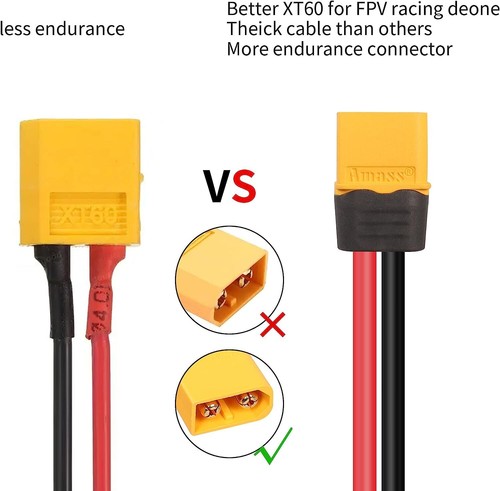 XT60 Cable de Extensión 1.2m 16AWG para Drones RC y Modelos | Silicona, Amarillo - Imagen 5 de 6